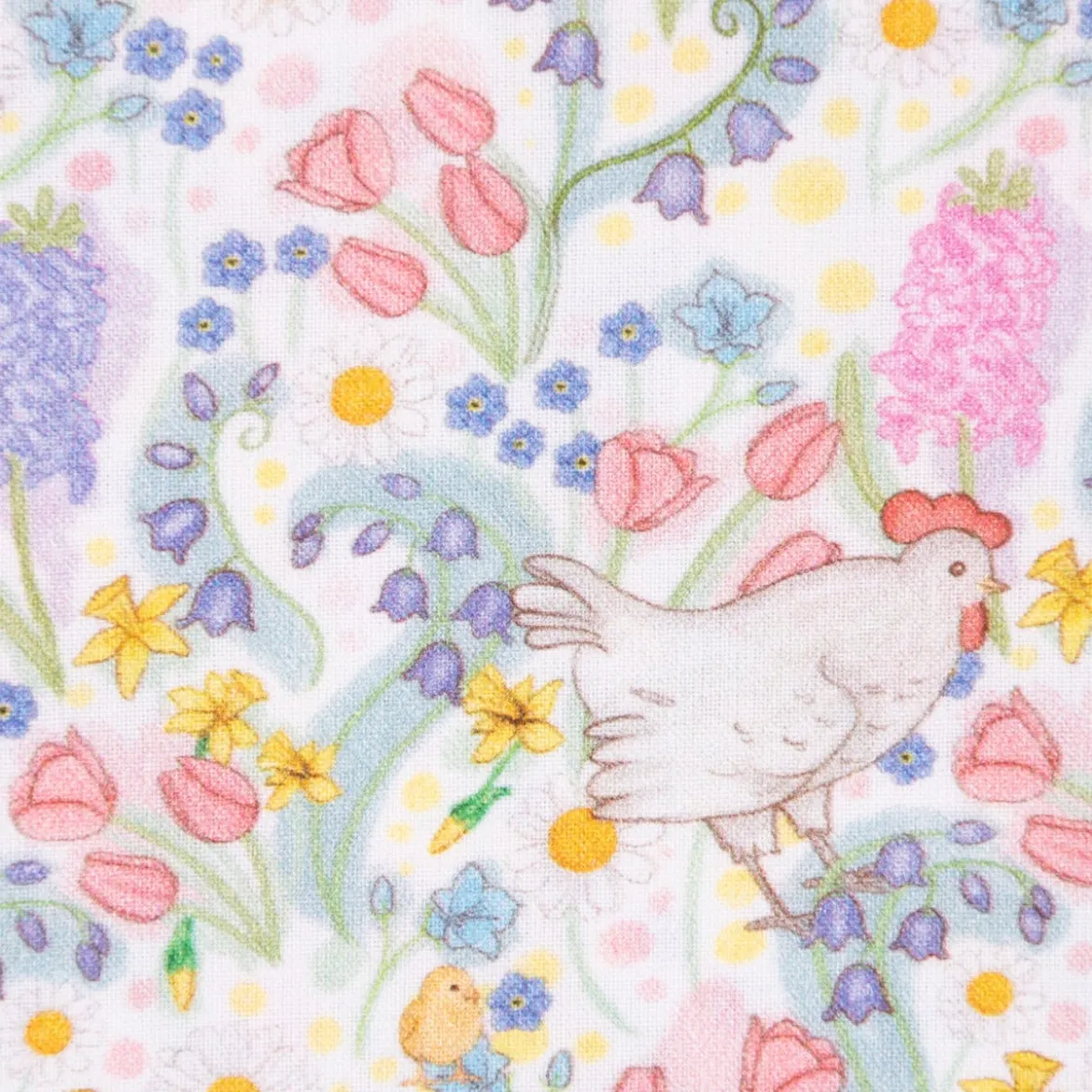 Belle & Boo Bio Baumwollstoff Popeline Spring Chickens weiß 1,46m Breite