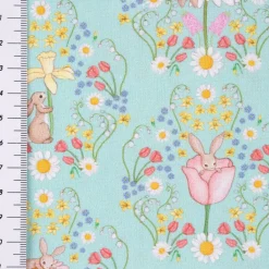 Belle & Boo Bio Baumwollstoff Popeline Bunny Damask türkis rosa weiß 1,46m Breite