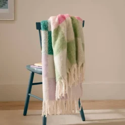 Überwurf Maisie Karo mit Quasten aqua blossom blau 130x180cm
