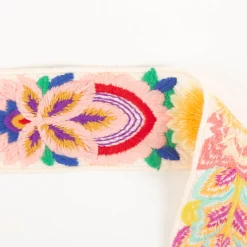 Bestickte Blumenborte Boho ecru bunt 5cm Breite