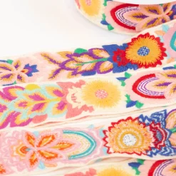 Bestickte Blumenborte Boho ecru bunt 5cm Breite