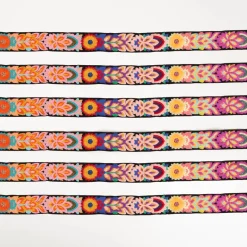 Bestickte Blumenborte Boho schwarz bunt 5cm Breite
