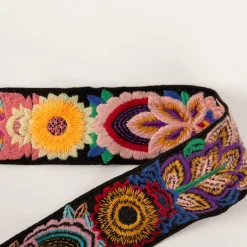 Bestickte Blumenborte Boho schwarz bunt 5cm Breite