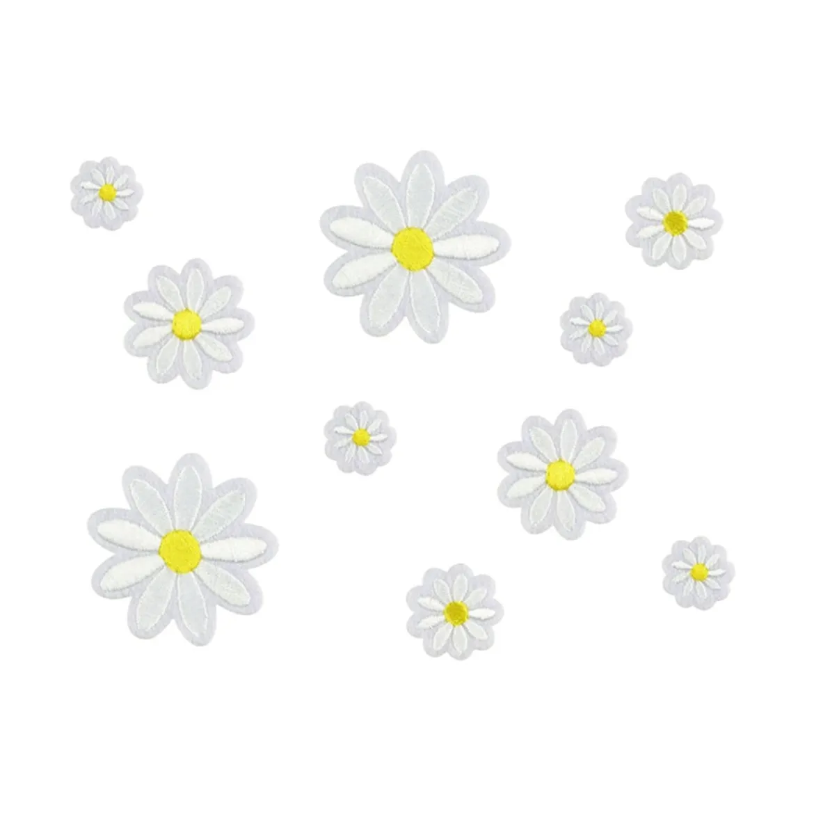 Bügelmotiv Set Gänseblümchen Blume 10 Stück weiß gelb verschiedene Größen