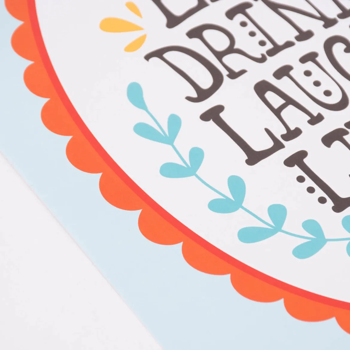 Bild Eat Drink Laugh Live Retro Papier hellblau bunt A4 30x21cm