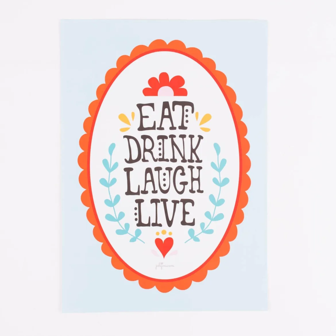Bild Eat Drink Laugh Live Retro Papier hellblau bunt A4 30x21cm