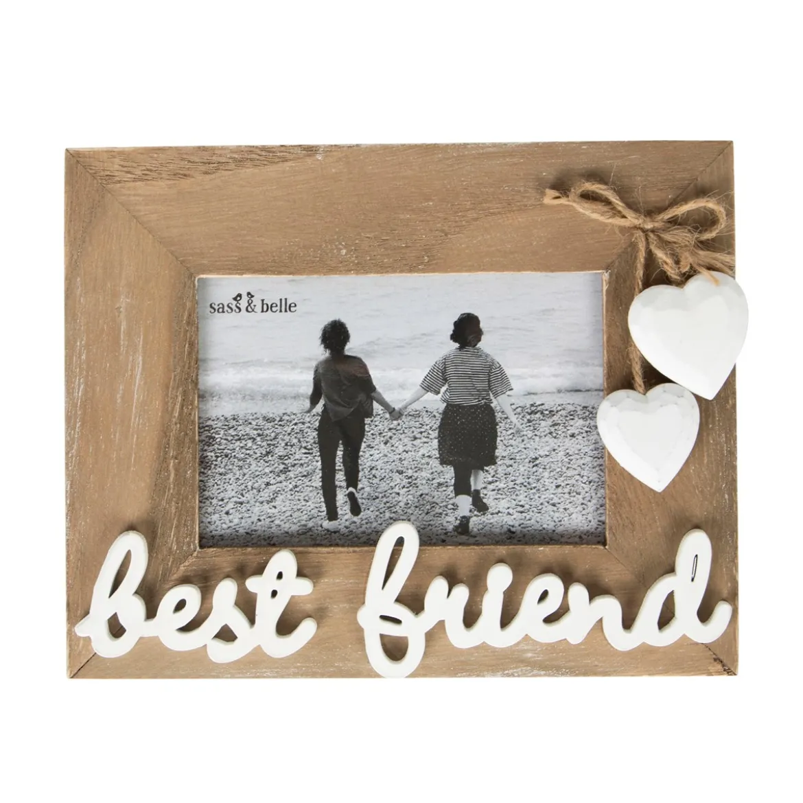 Bilderrahmen Holz natur weiß BEST FRIEND mit Herz Anhänger 20x16cm