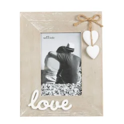 Bilderrahmen Holz natur weiß LOVE mit Herz Anhänger 19x24cm