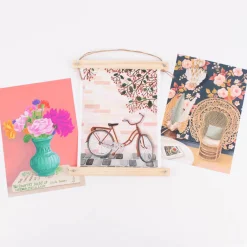 Bild Fahrrad Zweige Beeren Papier rosa braun grau A4 30x21cm