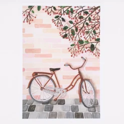 Bild Fahrrad Zweige Beeren Papier rosa braun grau A4 30x21cm