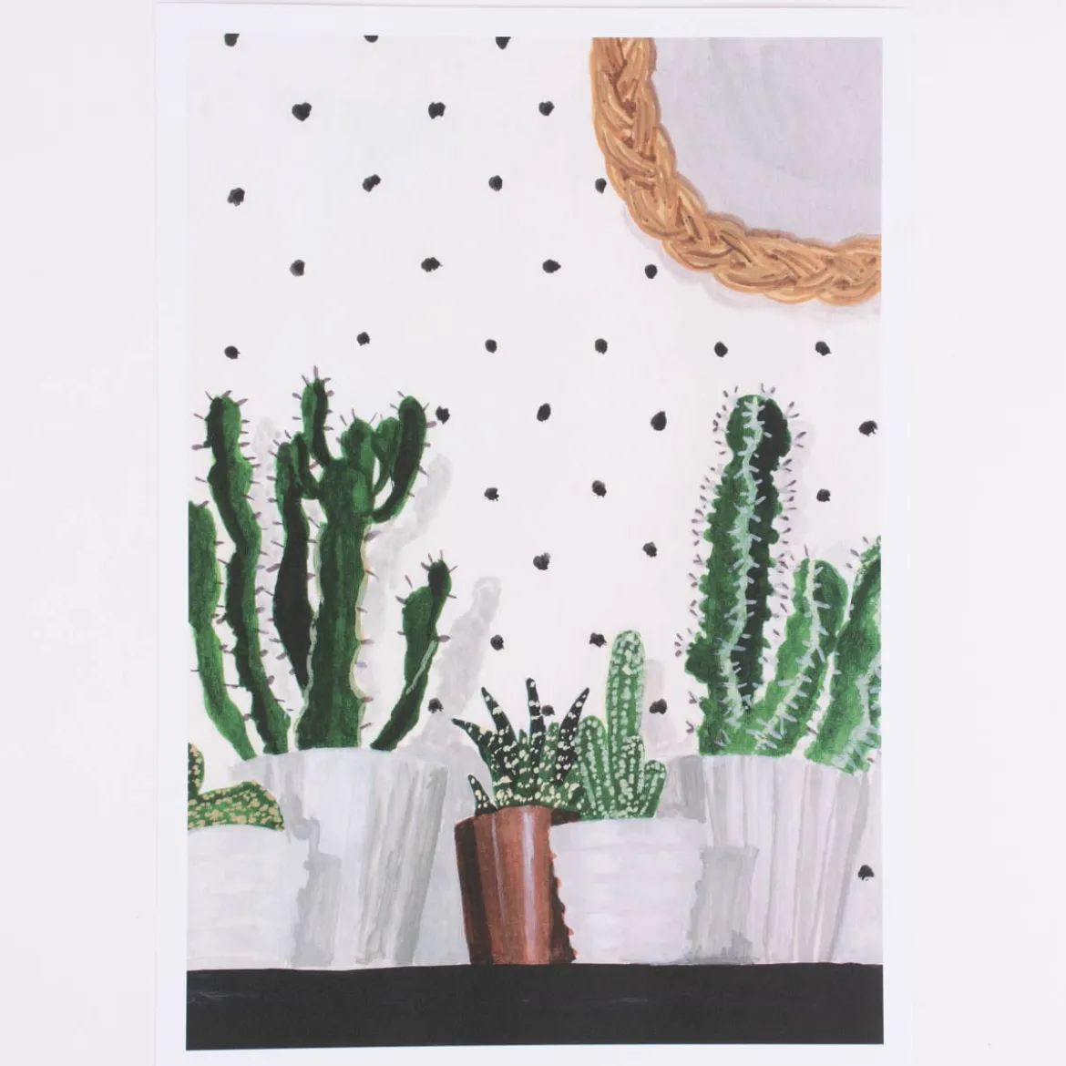 Bild Kakteen Spiegel Punkte Papier weiß grün schwarz A4 30x21cm