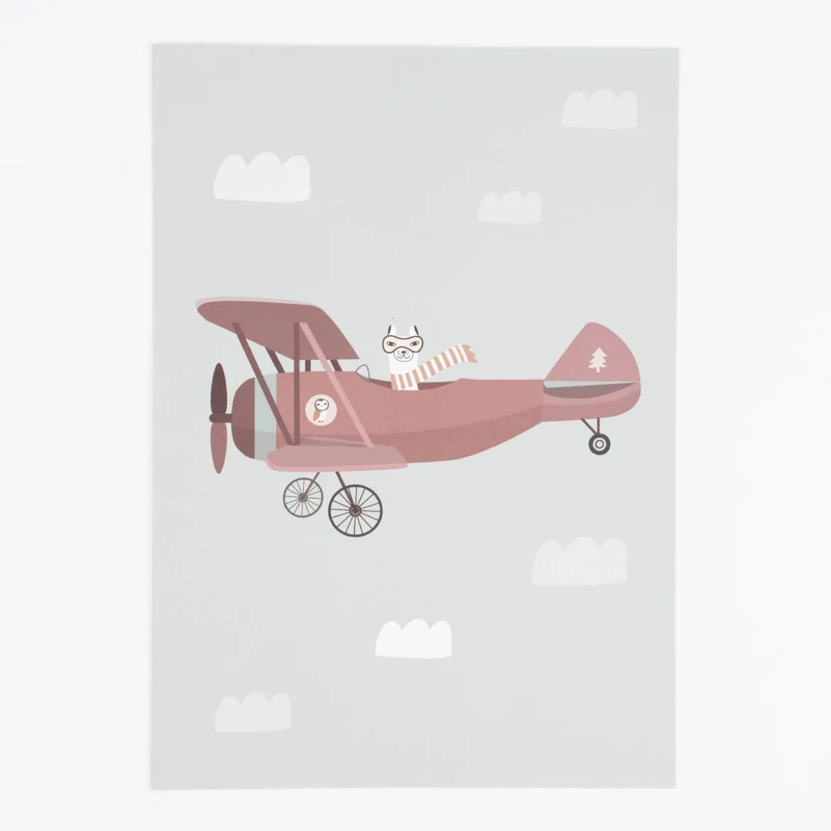 Bild Lama Flugzeug Papier blau lila weiß A4 30x21cm