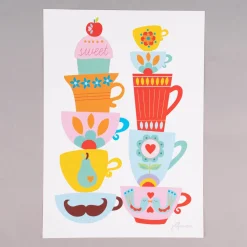 Bild Tassen Retro Papier weiß bunt A4 30x21cm