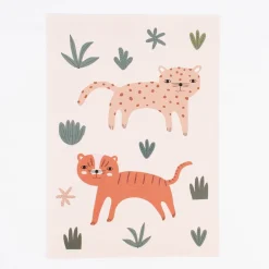 Bild Tiger Leopard Pflanzen Papier beige braun grün A4 30x21cm