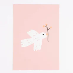 Bild Vogel Zweig Papier rosa weiß schwarz A4 30x21cm