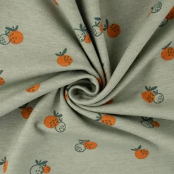 Bio Baumwolljersey Jerseystoff Organic Fruit Orangen dark mint grün 1,50m Breite