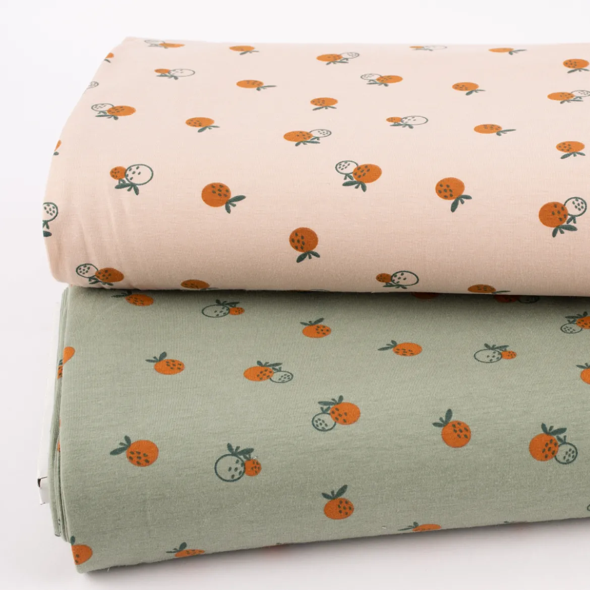 Bio Baumwolljersey Jerseystoff Organic Fruit Orangen dark mint grün 1,50m Breite