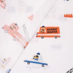 Bio Baumwollstoff Popeline Organic Kinderstoff Car Fire Feuerwehr Polizei Krankenwagen blau 1,50m Breite