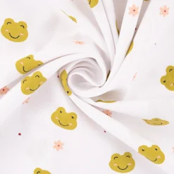 Bio Baumwollstoff Popeline Organic Kinderstoff Frogs Frösche weiß grün 1,50m Breite