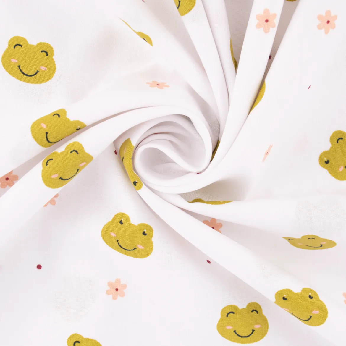 Bio Baumwollstoff Popeline Organic Kinderstoff Frogs Frösche weiß grün 1,50m Breite