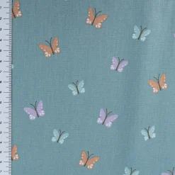 Bio Baumwollstoff Popeline Organic Kinderstoff Schmetterlinge blau 1,4m Breite