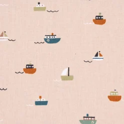 Bio Baumwollstoff Popeline Organic Kinderstoff Boats Schiffchen sand 1,4m Breite