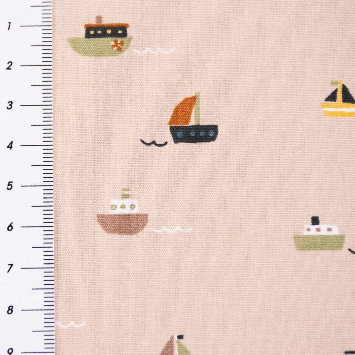 Bio Baumwollstoff Popeline Organic Kinderstoff Boats Schiffchen sand 1,4m Breite