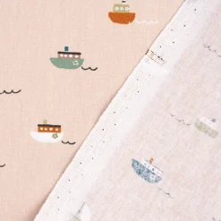 Bio Baumwollstoff Popeline Organic Kinderstoff Boats Schiffchen sand 1,4m Breite