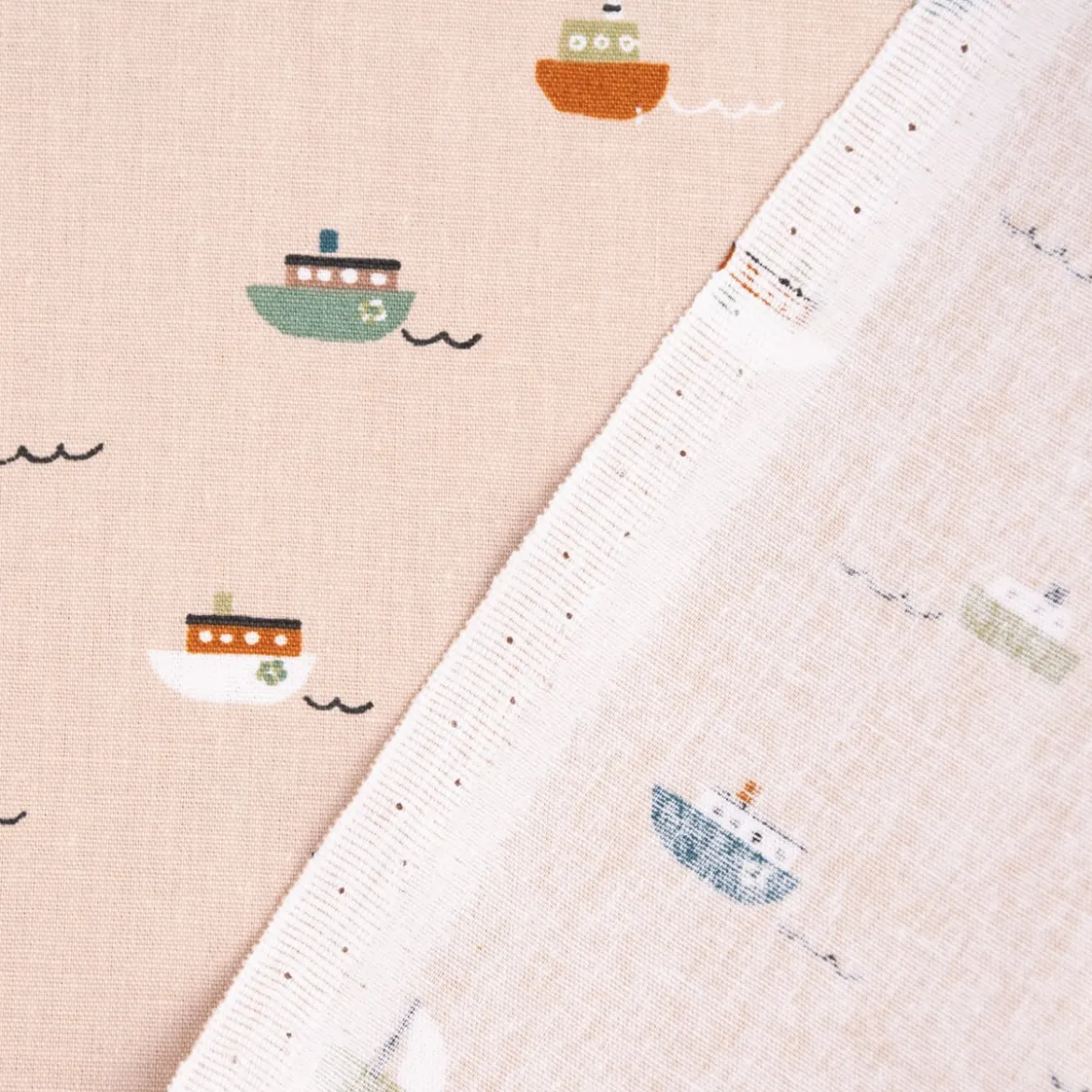 Bio Baumwollstoff Popeline Organic Kinderstoff Boats Schiffchen sand 1,4m Breite