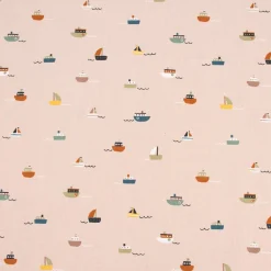 Bio Baumwollstoff Popeline Organic Kinderstoff Boats Schiffchen sand 1,4m Breite