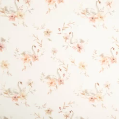 Bio French Terry Baumwollstoff Schwäne Blumen wollweiß rosa 145cm