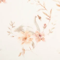 Bio French Terry Baumwollstoff Schwäne Blumen wollweiß rosa 145cm