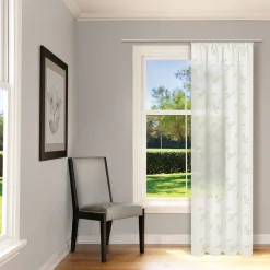 Bio Gardine transparenter Vorhangschal aus Bio Baumwolle mit Blätterstickerei und natürlicher Leinenstruktur weiß grün 140x245cm