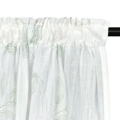Bio Gardine transparenter Vorhangschal aus Bio Baumwolle mit Blätterstickerei und natürlicher Leinenstruktur weiß grün 140x245cm