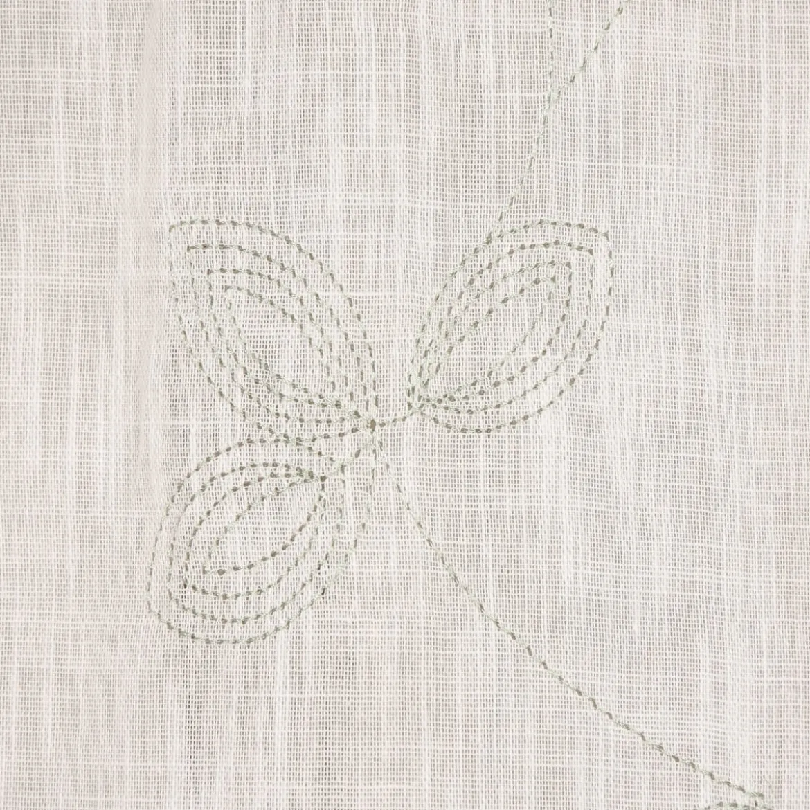 Bio Gardine transparenter Vorhangschal aus Bio Baumwolle mit Blätterstickerei und natürlicher Leinenstruktur weiß grün 140x245cm
