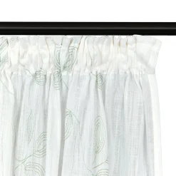 Bio Gardine transparenter Vorhangschal aus Bio Baumwolle mit Blätterstickerei und natürlicher Leinenstruktur weiß grün 140x245cm