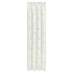 Bio Gardine transparenter Vorhangschal aus Bio Baumwolle mit Blätterstickerei und natürlicher Leinenstruktur weiß grün 140x245cm