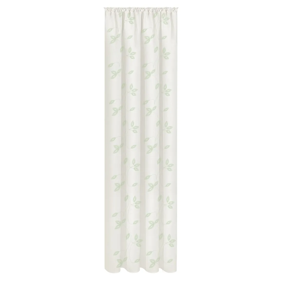 Bio Gardine transparenter Vorhangschal aus Bio Baumwolle mit Blätterstickerei und natürlicher Leinenstruktur weiß grün 140x245cm