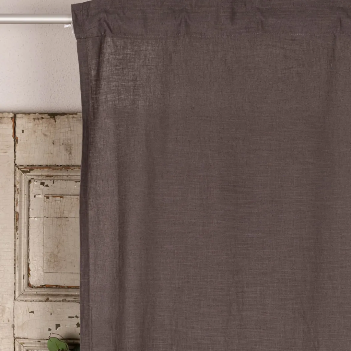 Bio Gardine Vorhangschal aus Bio Baumwolle und Leinen Leinenstruktur einfarbig dunkelgrau 140x270cm