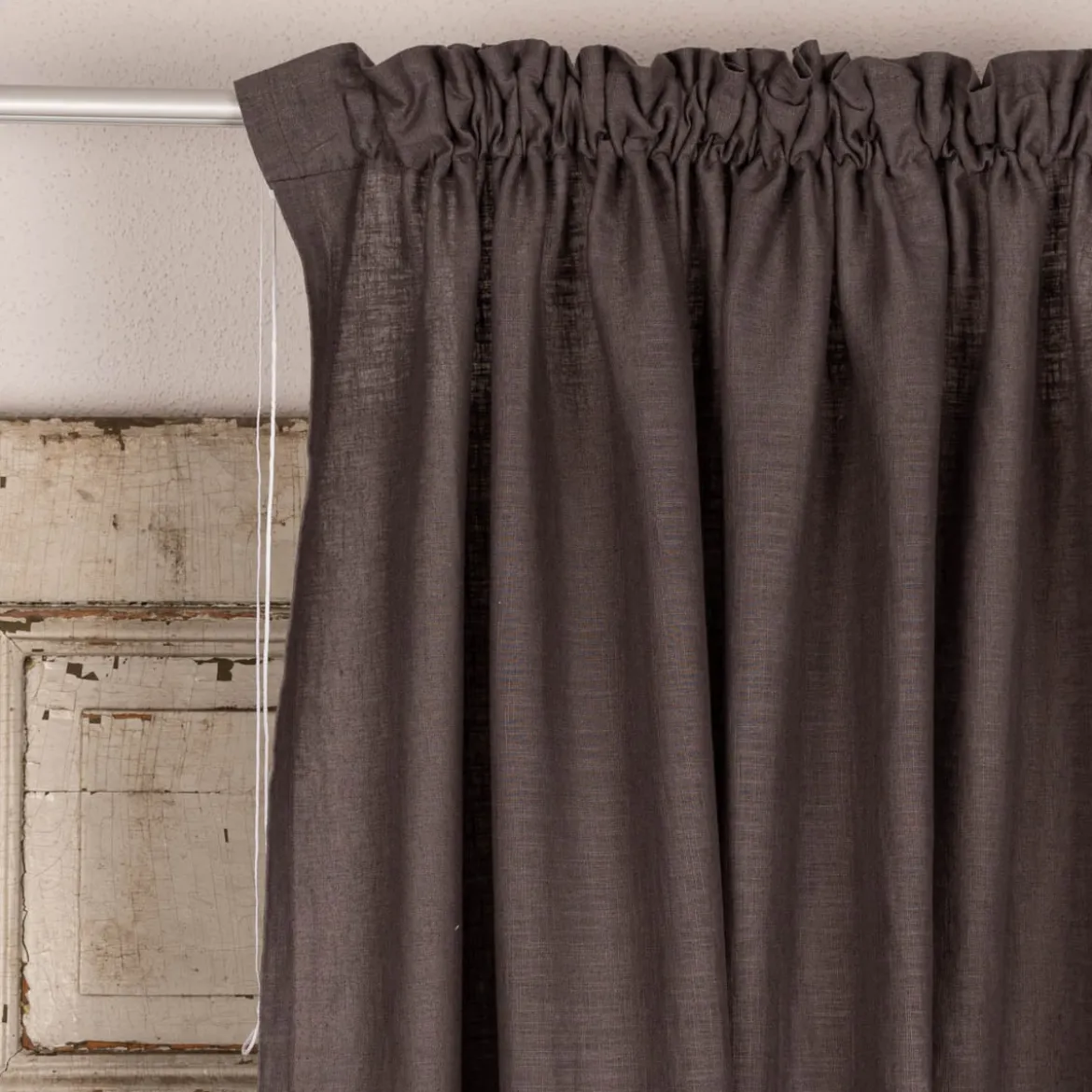 Bio Gardine Vorhangschal aus Bio Baumwolle und Leinen Leinenstruktur einfarbig dunkelgrau 140x270cm