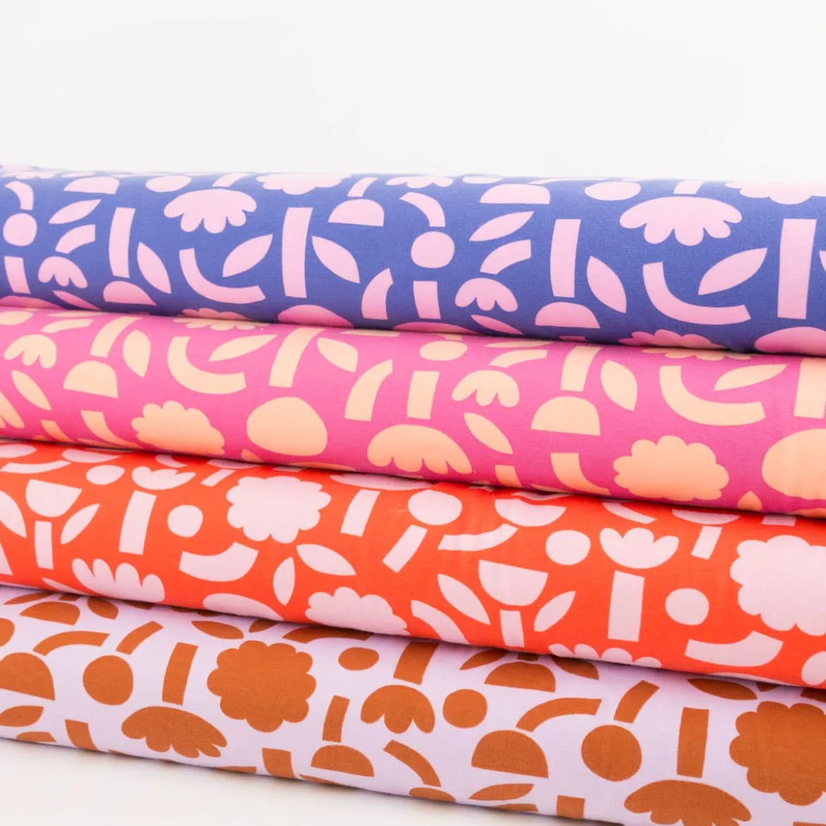 Bio Jersey Stoff Baumwolljersey Blumen Jennifer Bouron fuchsia apricot 1,48 m Breite