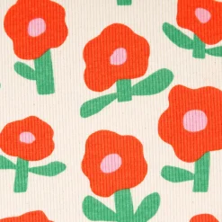 Bio Rippjersey Rib Jersey Stoff Baumwolle Blumen Jennifer Bouron natur rot 1,2m Breite