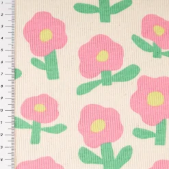 Bio Rippjersey Rib Jersey Stoff Baumwolle Blumen Jennifer Bouron natur pink 1,2m Breite