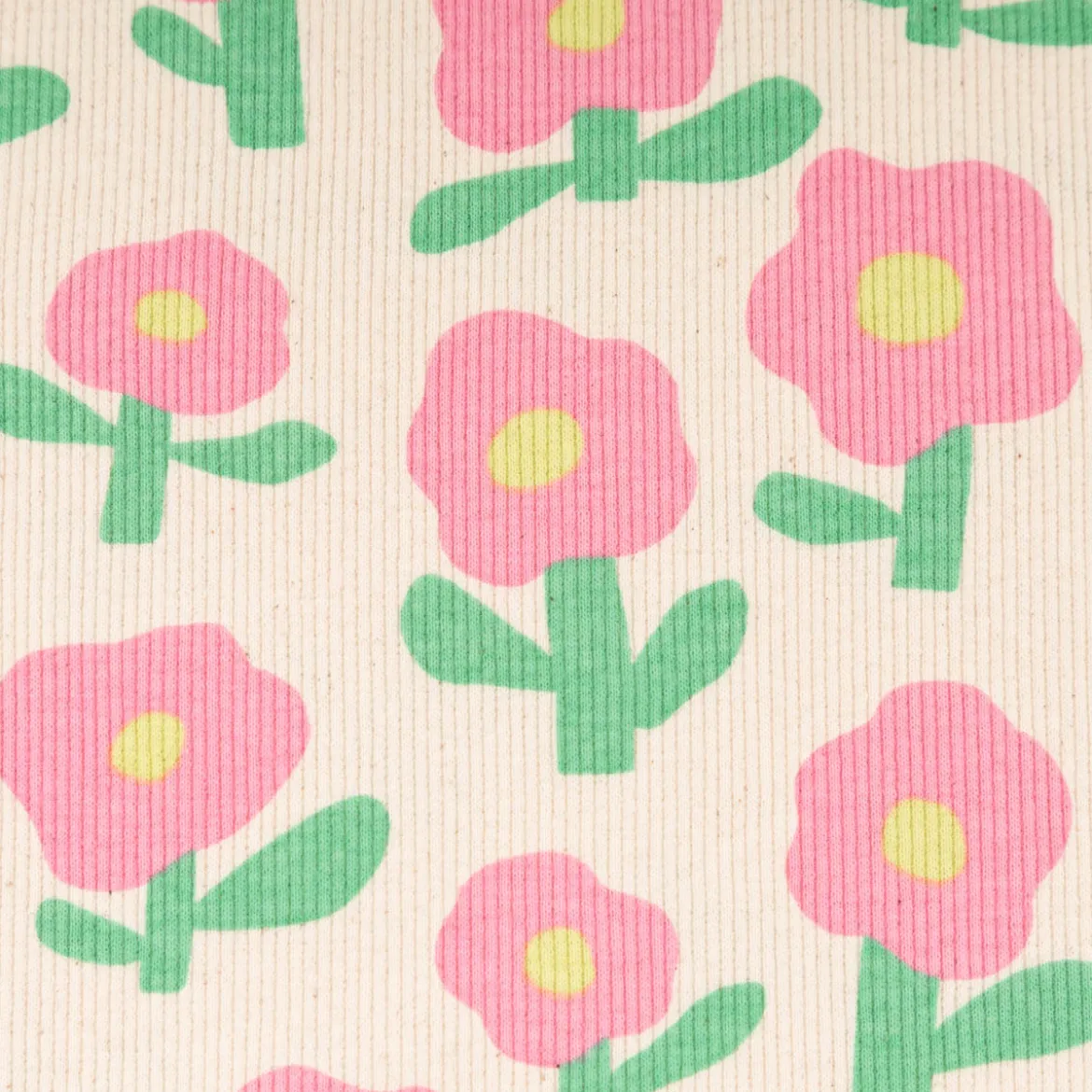 Bio Rippjersey Rib Jersey Stoff Baumwolle Blumen Jennifer Bouron natur pink 1,2m Breite
