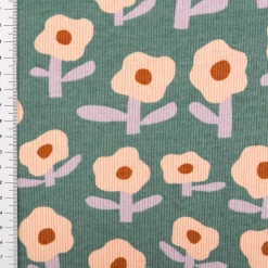 Bio Rippjersey Rib Jersey Stoff Baumwolle Blumen Jennifer Bouron grün rosa 1,2m Breite