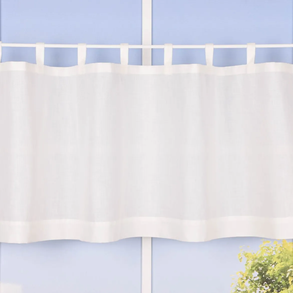 Bio Schlaufenbistro halbtransparente Scheibengardine aus Bio Baumwolle mit Leinenstruktur wollweiß 150x50cm