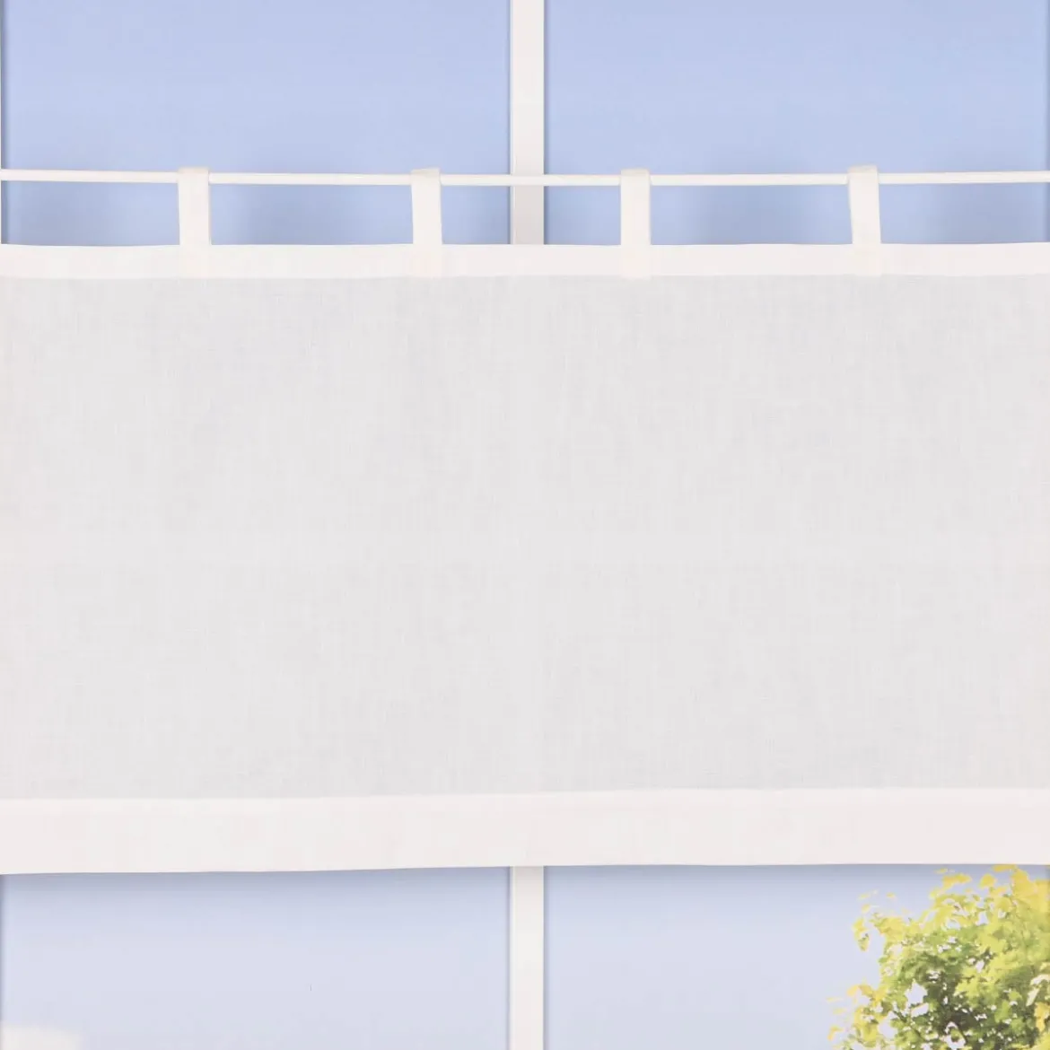 Bio Schlaufenbistro halbtransparente Scheibengardine aus Bio Baumwolle mit Leinenstruktur wollweiß 150x50cm