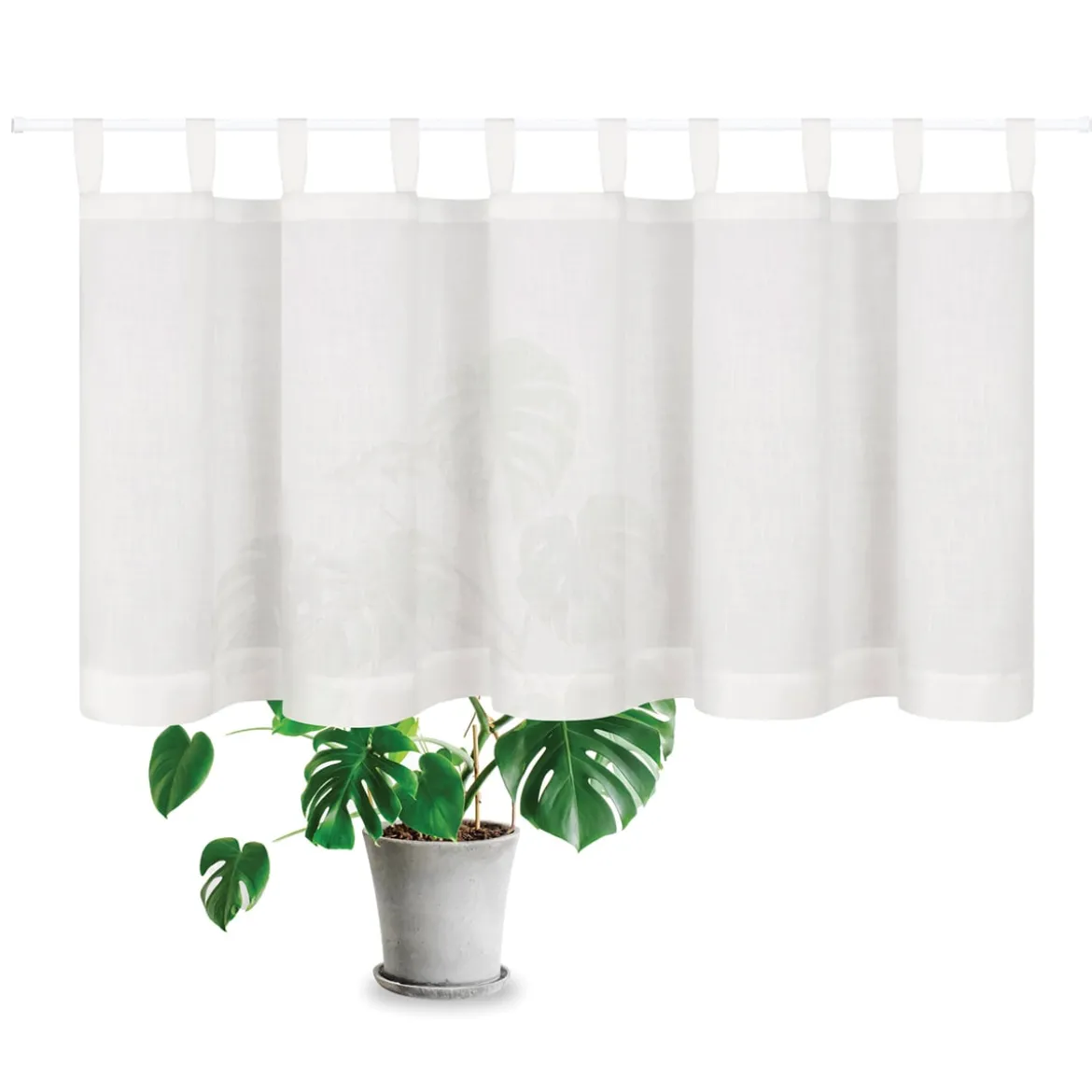 Bio Schlaufenbistro halbtransparente Scheibengardine aus Bio Baumwolle mit Leinenstruktur wollweiß 150x50cm