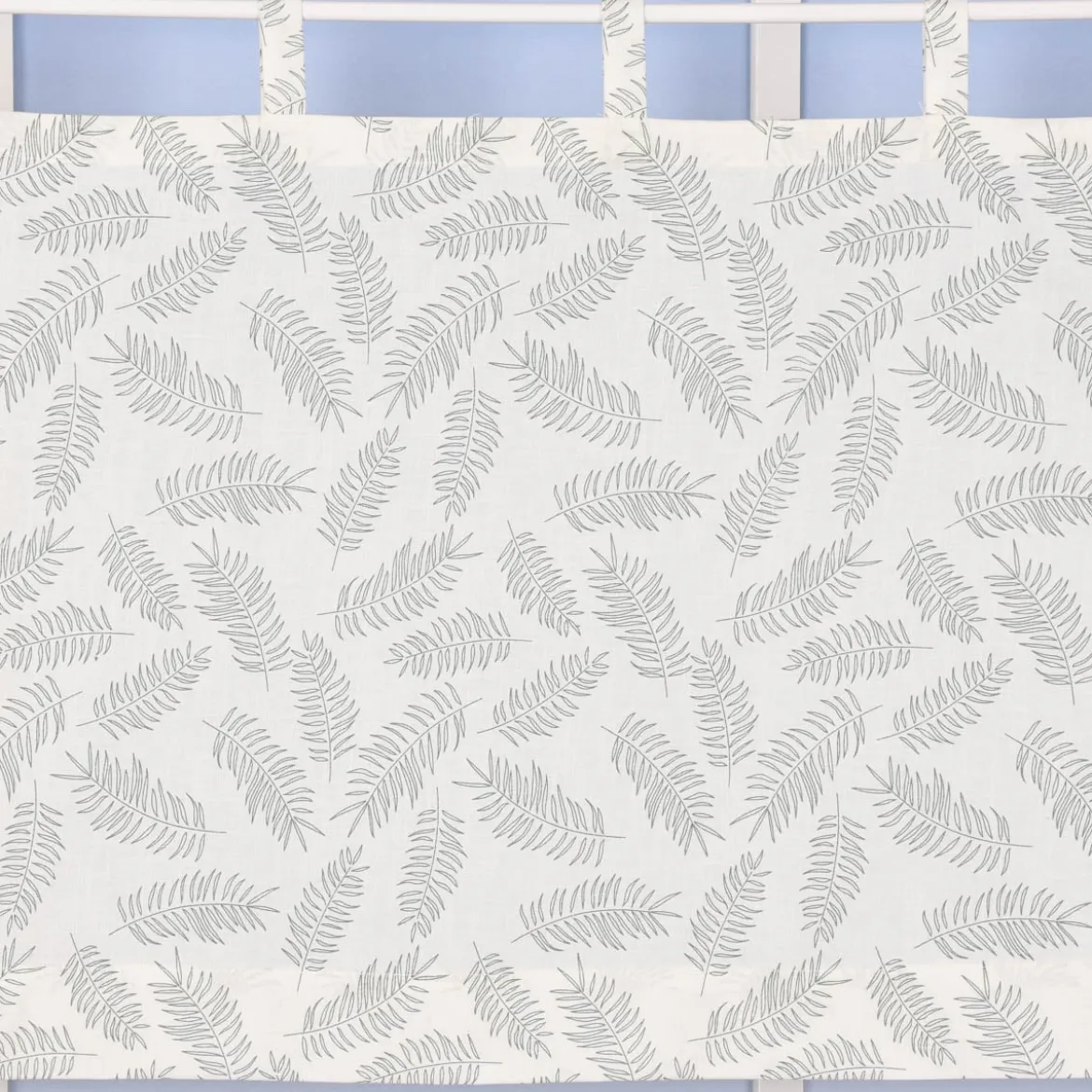 Bio Schlaufenbistro Scheibengardine aus Bio Baumwolle mit Blätterprint wollweiß grün 150x50cm