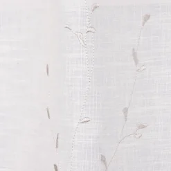 Bio Schlaufenbistro Scheibengardine aus Bio Baumwolle Blätterstickerei Leinenstruktur transparent wollweiß grau 150x50cm